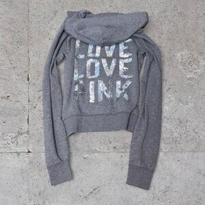 PINK Victoria’s Secret Vintage Y2K Sequin-Logo  Zip Hoodie